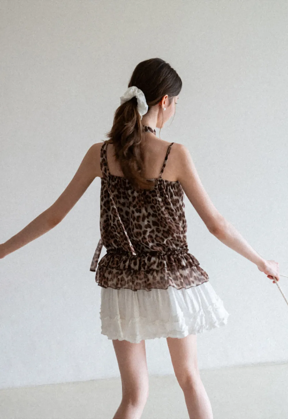 Ruffled Leopard Print Halter Neck Tank Top