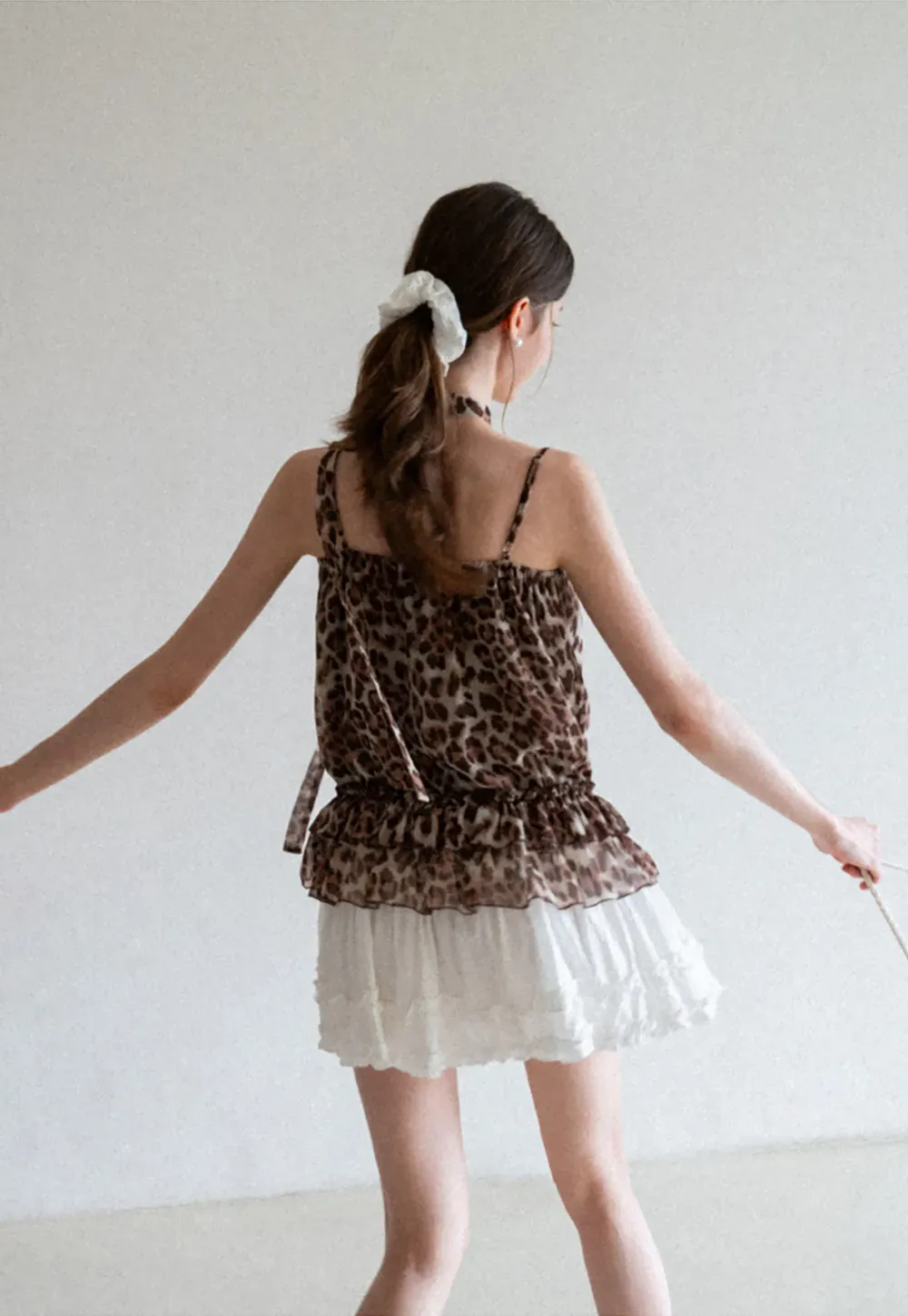 Ruffled Leopard Print Halter Neck Tank Top