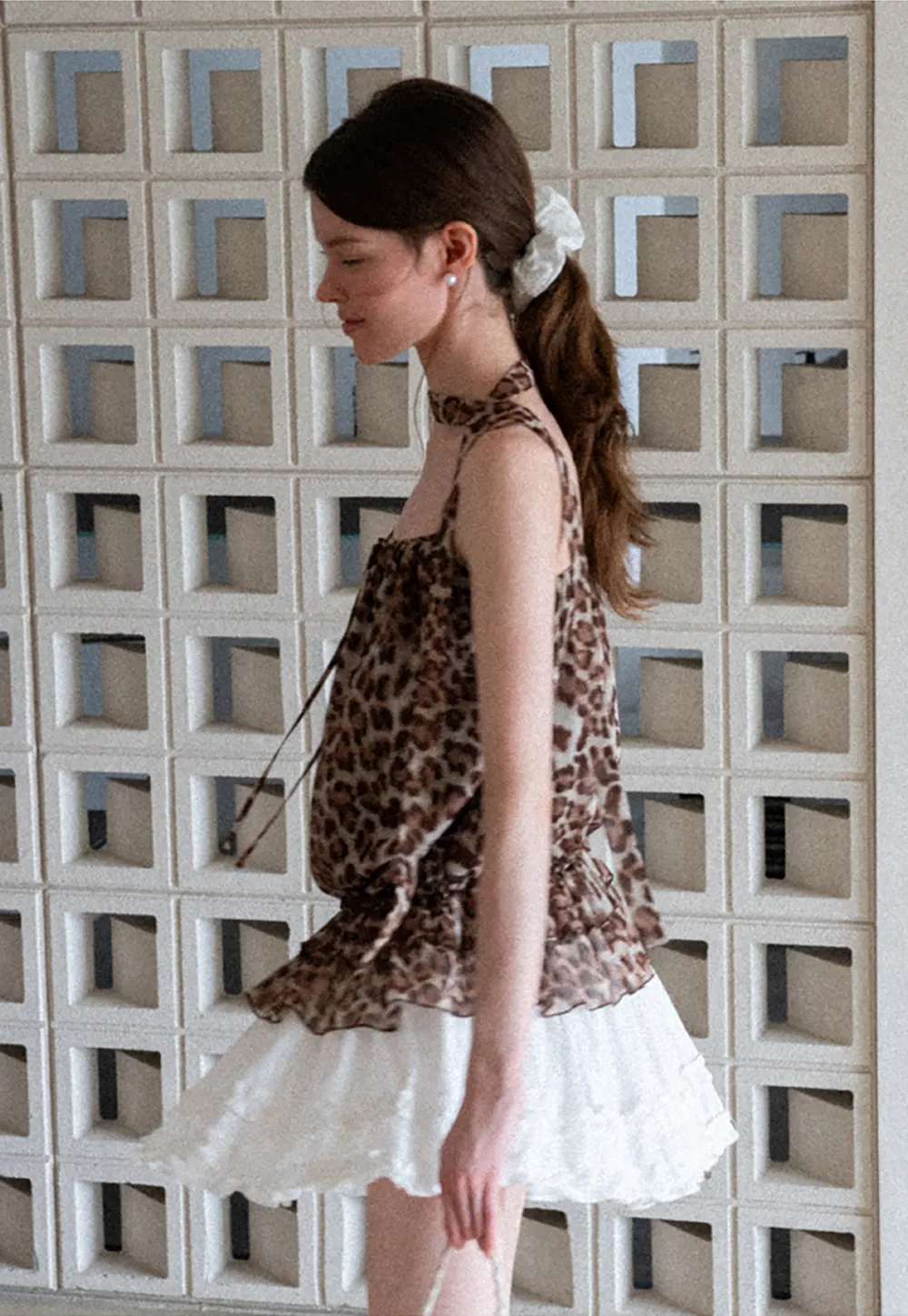 Ruffled Leopard Print Halter Neck Tank Top
