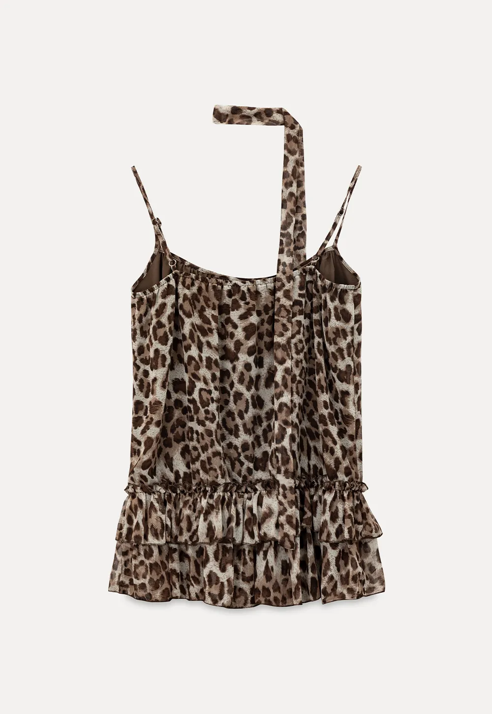 Ruffled Leopard Print Halter Neck Tank Top