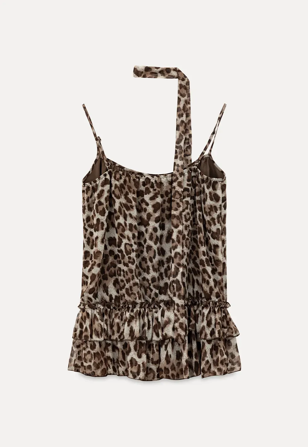 Ruffled Leopard Print Halter Neck Tank Top