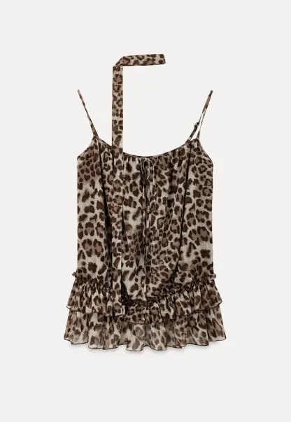 Ruffled Leopard Print Halter Neck Tank Top