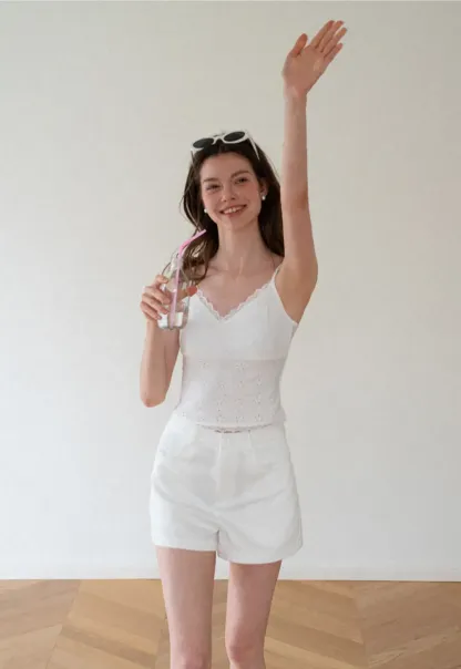 Lace Trim V Neck Sleeveless Top