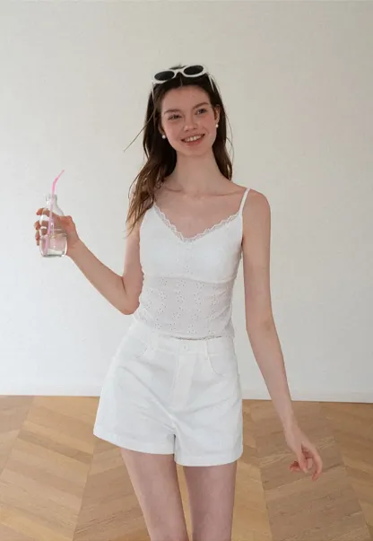 Lace Trim V Neck Sleeveless Top
