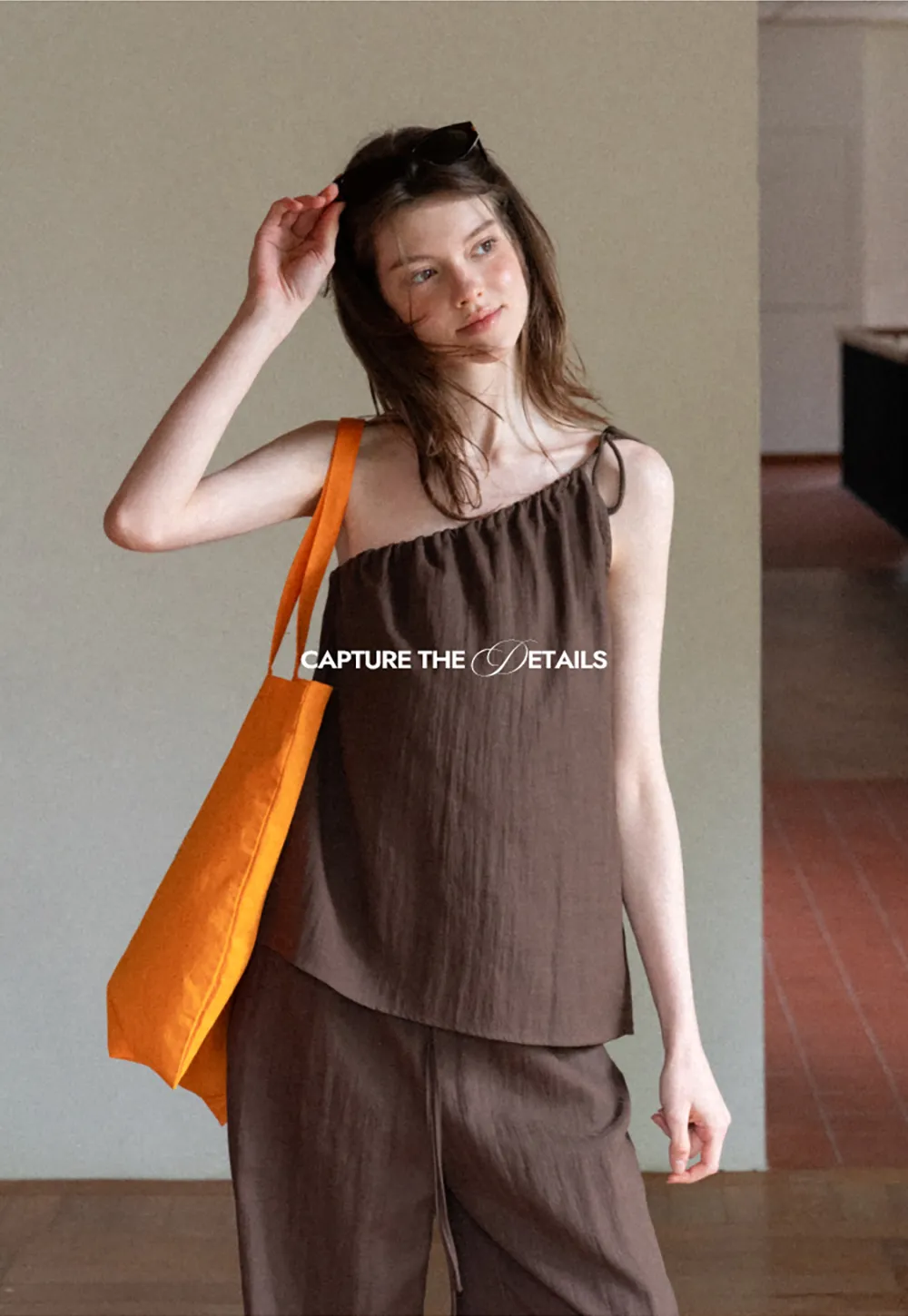 Asymmetrical Strap Top High Waist Wide Leg Pants Set