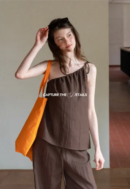 Asymmetrical Strap Top High Waist Wide Leg Pants Set
