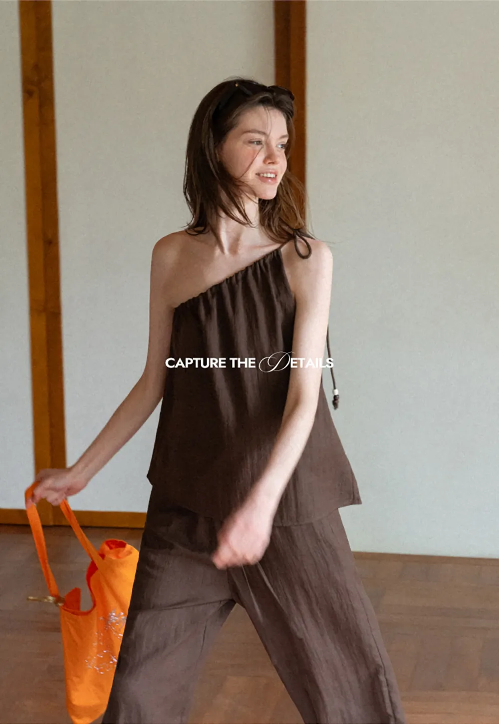 Asymmetrical Strap Top High Waist Wide Leg Pants Set