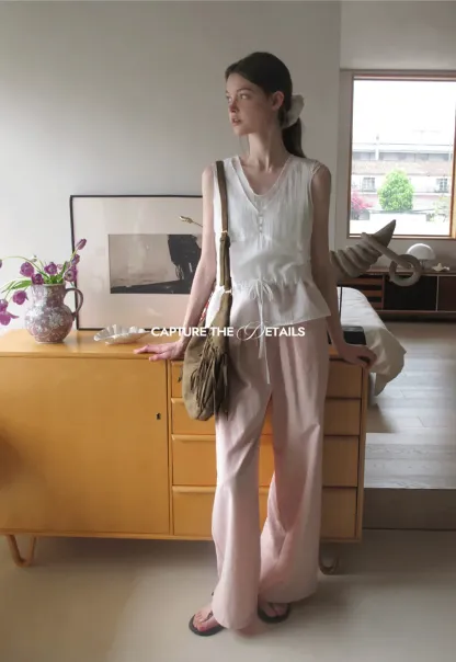 V Neck Drawstring Hem Sleeveless Top