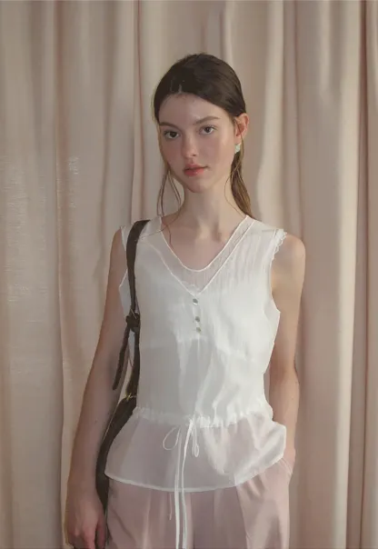 V Neck Drawstring Hem Sleeveless Top