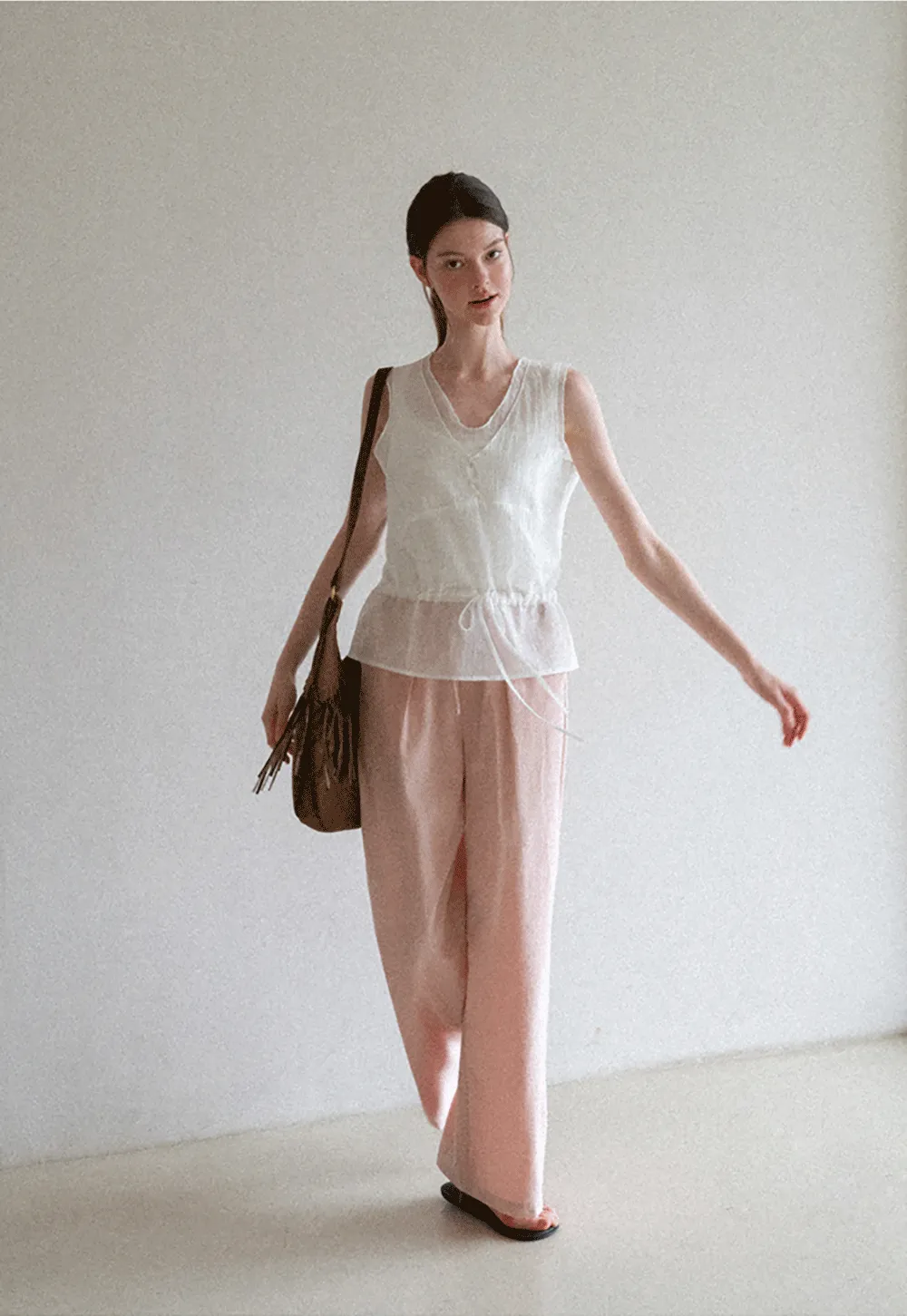 V Neck Drawstring Hem Sleeveless Top