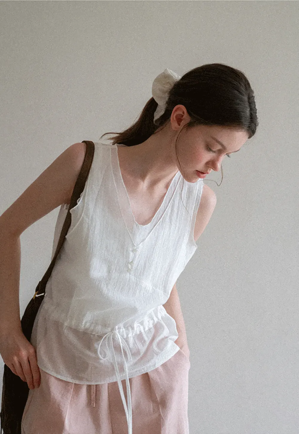 V Neck Drawstring Hem Sleeveless Top