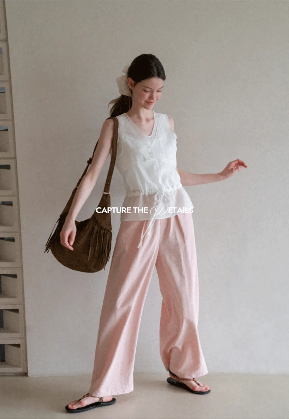 V Neck Drawstring Hem Sleeveless Top