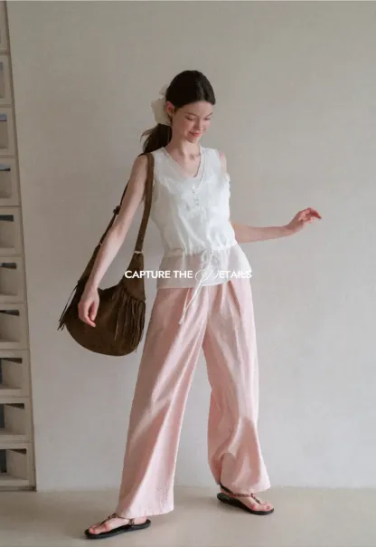 V Neck Drawstring Hem Sleeveless Top