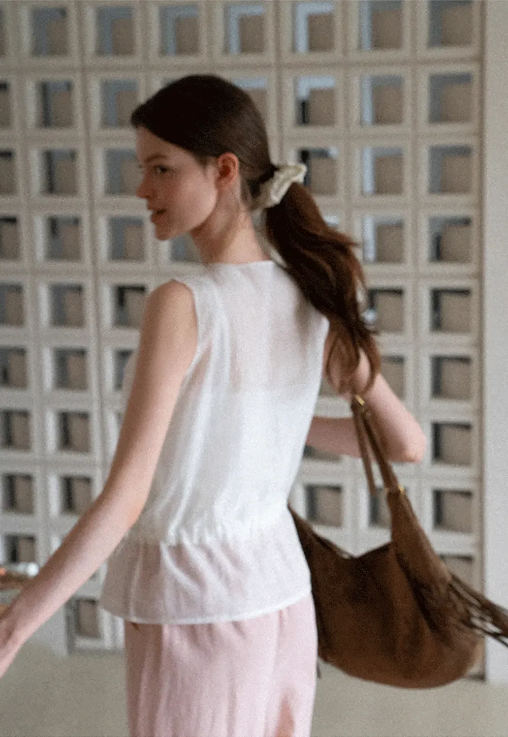 V Neck Drawstring Hem Sleeveless Top