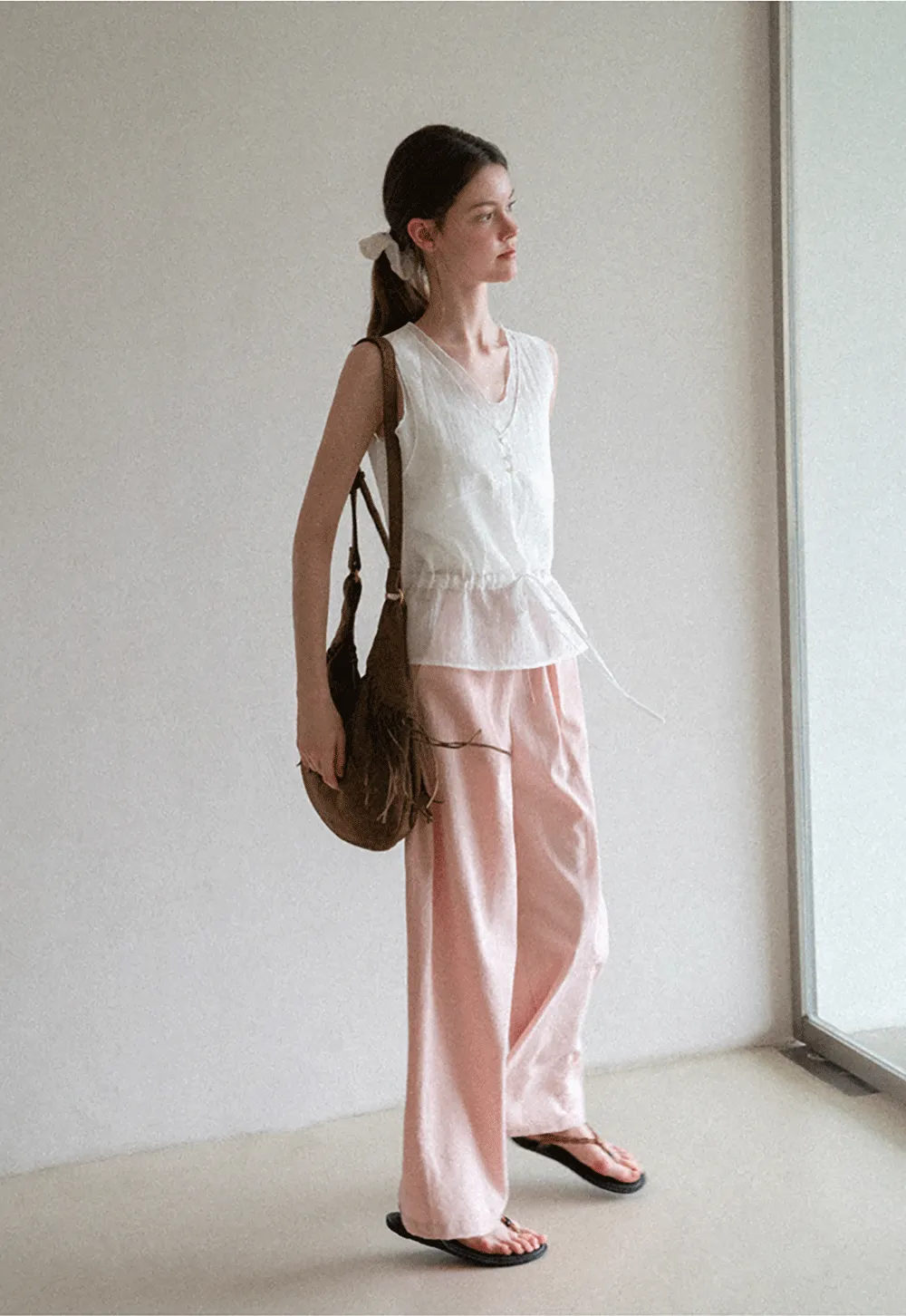 V Neck Drawstring Hem Sleeveless Top