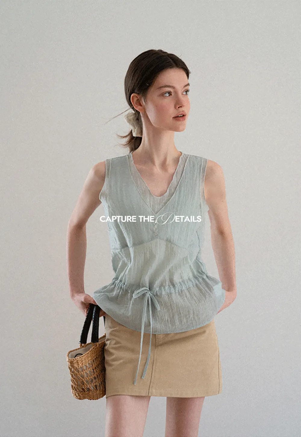 V Neck Drawstring Hem Sleeveless Top