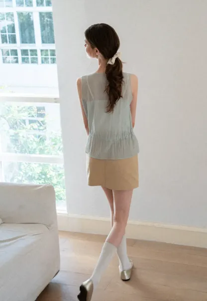 V Neck Drawstring Hem Sleeveless Top