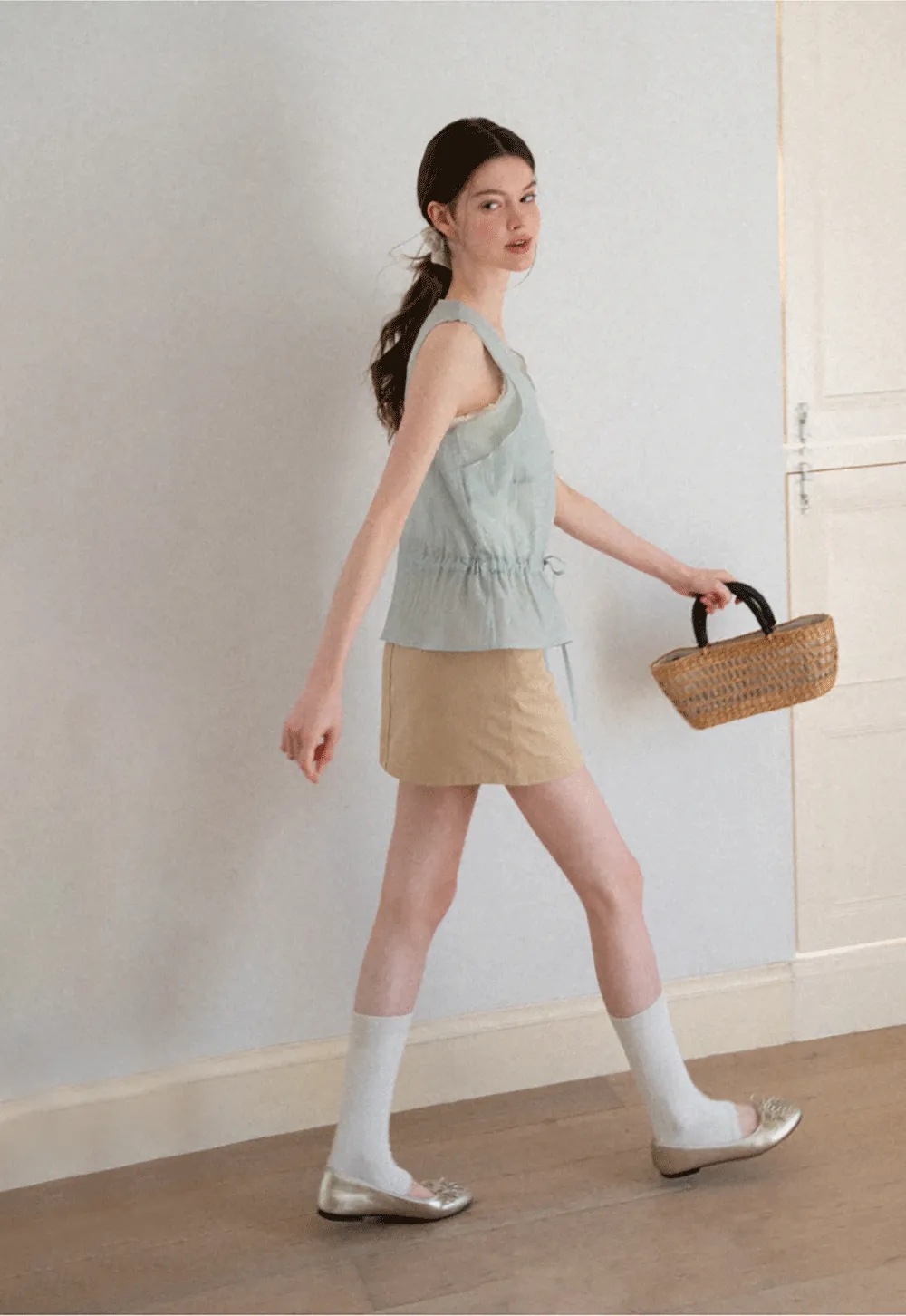 V Neck Drawstring Hem Sleeveless Top