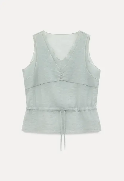 V Neck Drawstring Hem Sleeveless Top