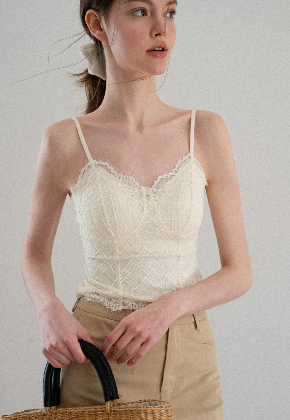 Lace Trim V Neck Spaghetti Strap Top