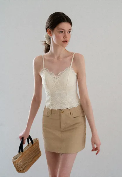 Lace Trim V Neck Spaghetti Strap Top