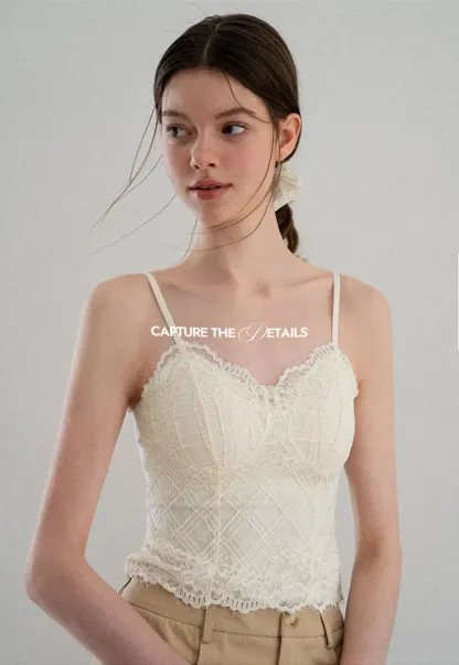 Lace Trim V Neck Spaghetti Strap Top
