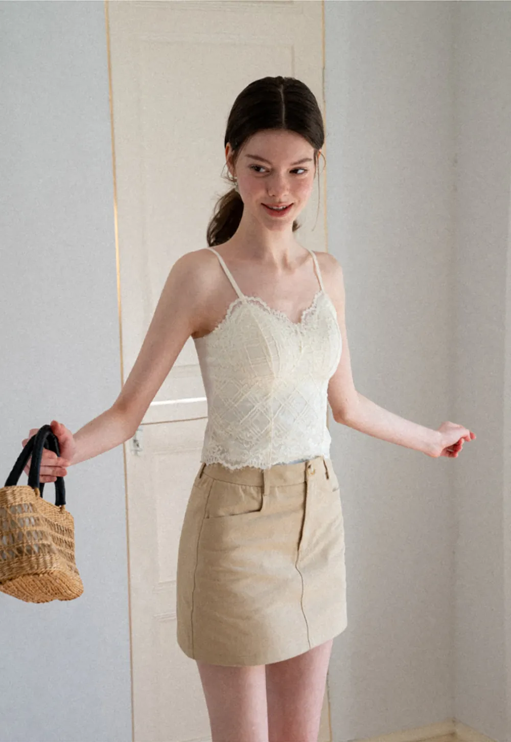 Lace Trim V Neck Spaghetti Strap Top