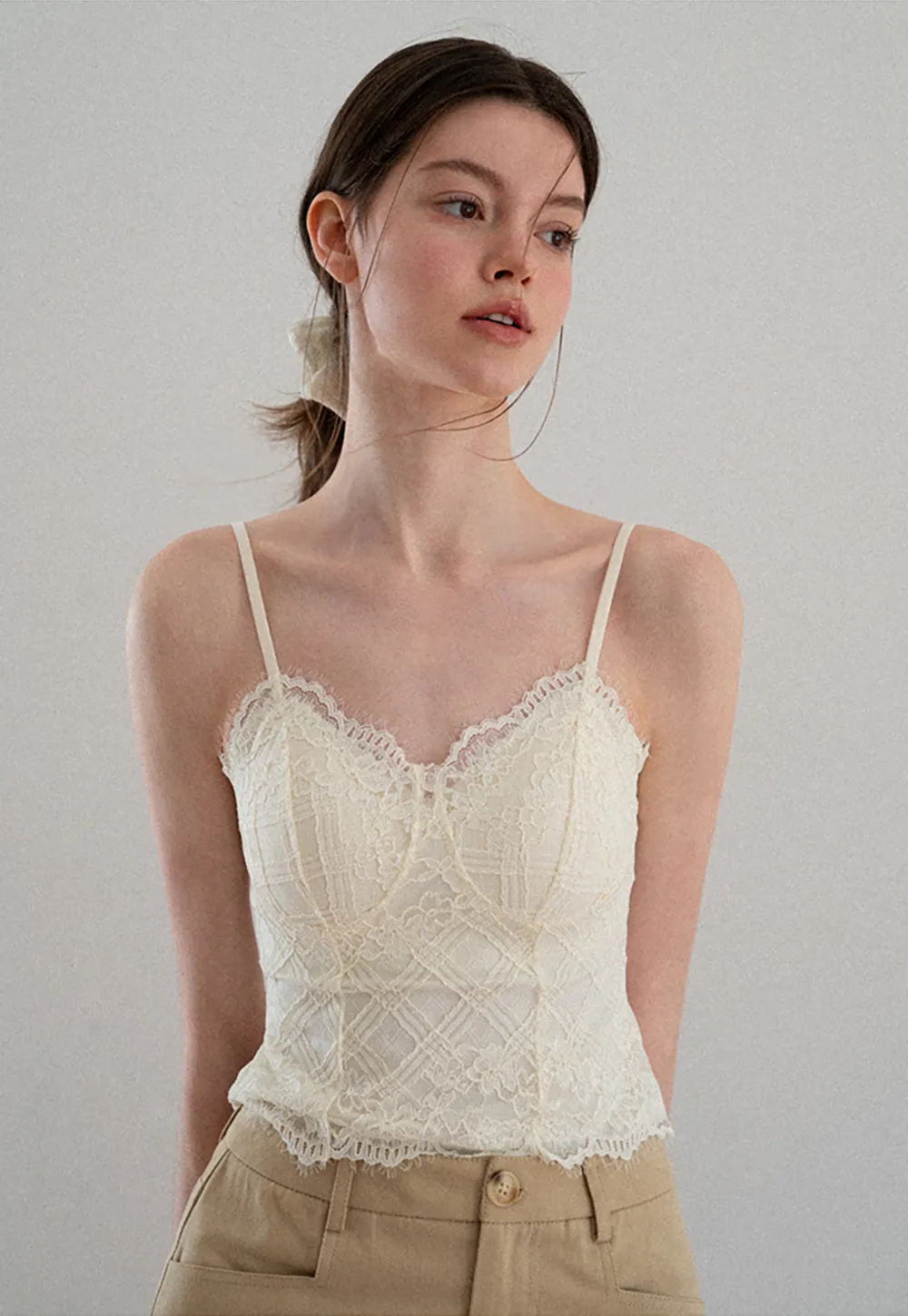 Lace Trim V Neck Spaghetti Strap Top