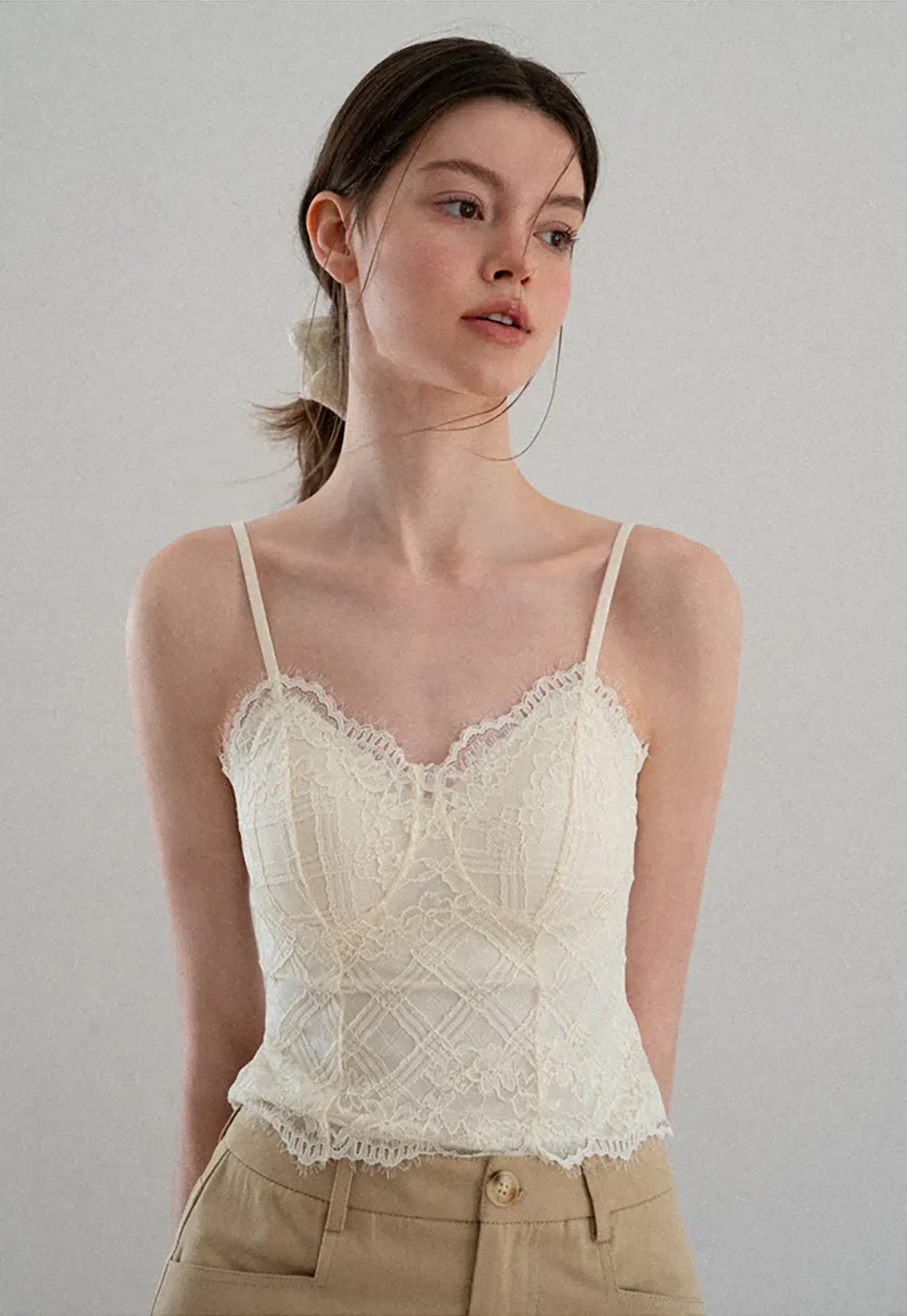 Lace Trim V Neck Spaghetti Strap Top