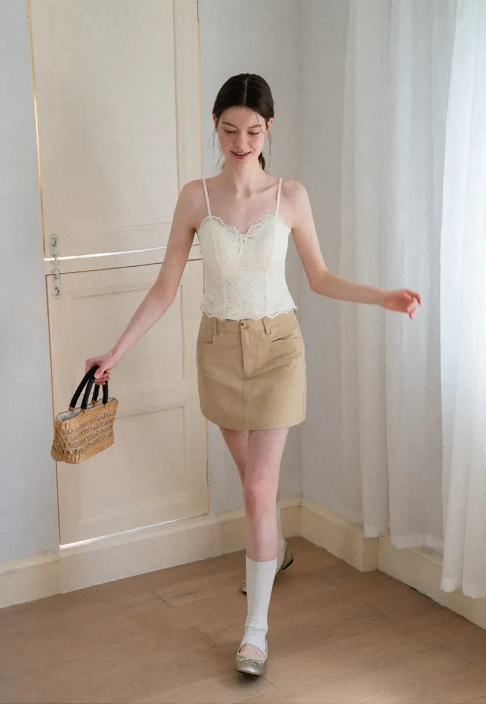 Lace Trim V Neck Spaghetti Strap Top
