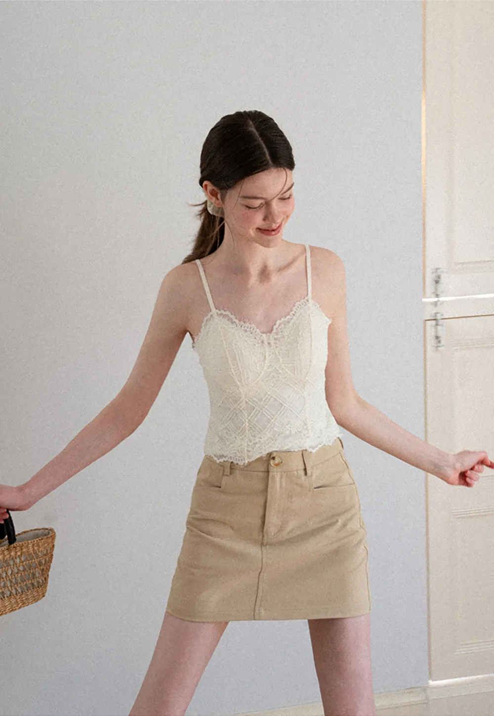 Lace Trim V Neck Spaghetti Strap Top