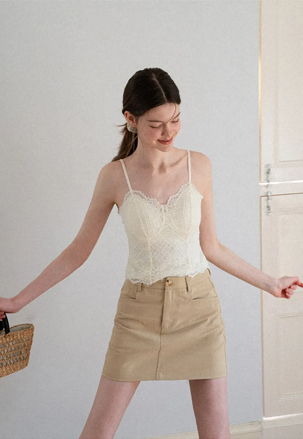 Lace Trim V Neck Spaghetti Strap Top