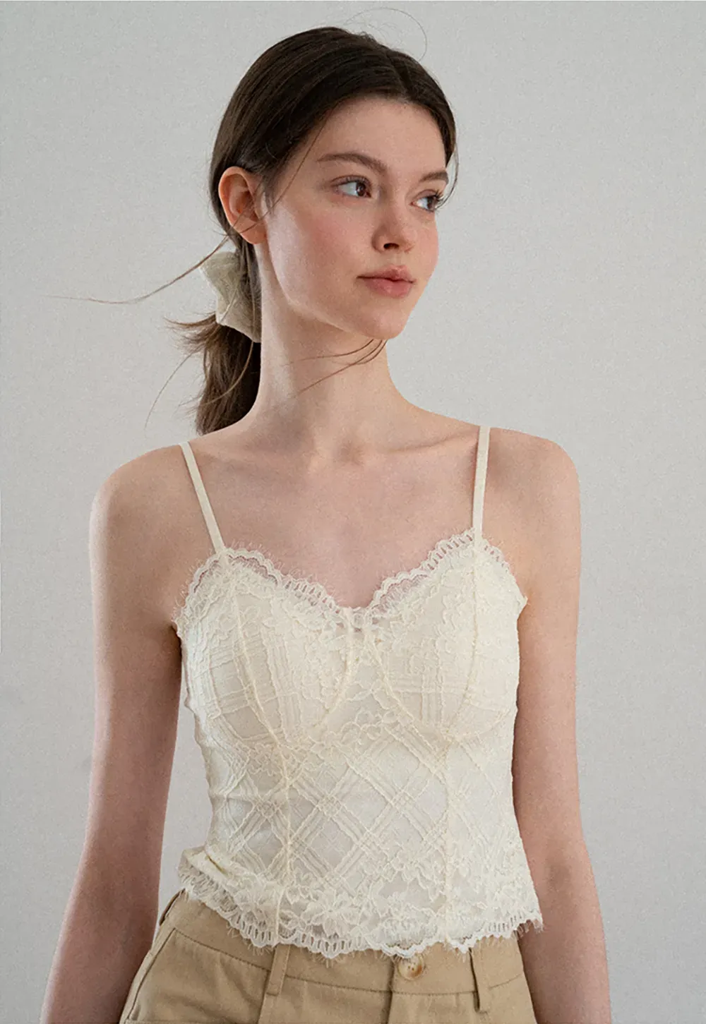Lace Trim V Neck Spaghetti Strap Top