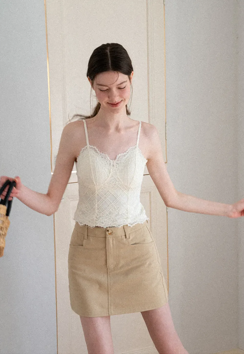 Lace Trim V Neck Spaghetti Strap Top