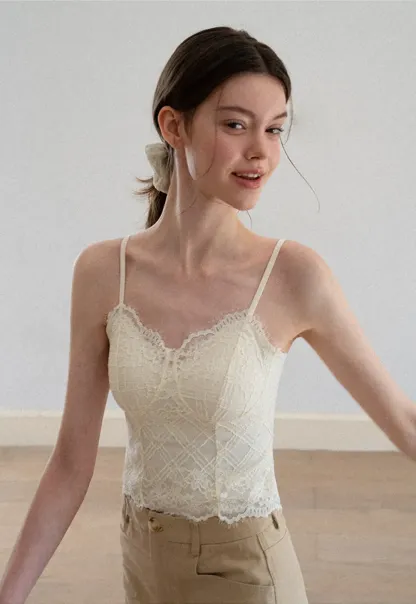 Lace Trim V Neck Spaghetti Strap Top