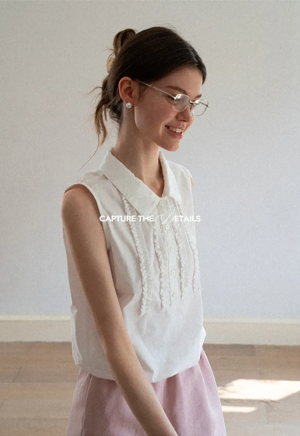 Pleated Front Collar Sleeveless Top