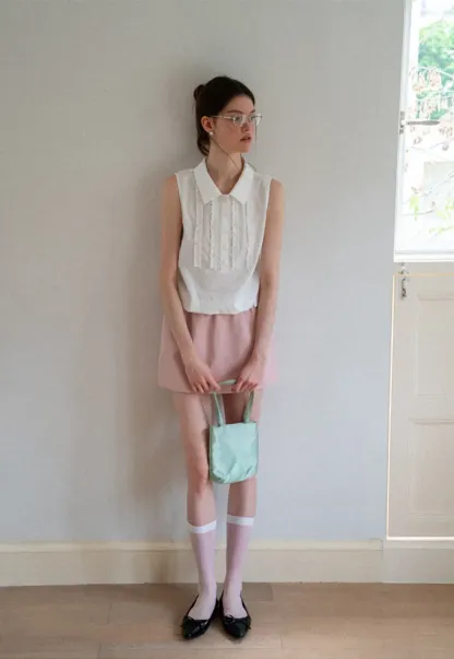 Pleated Front Collar Sleeveless Top
