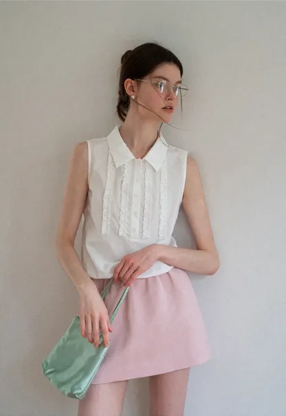 Pleated Front Collar Sleeveless Top