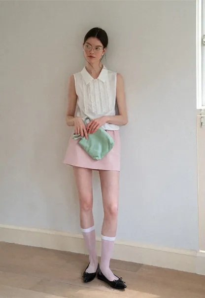 Pleated Front Collar Sleeveless Top