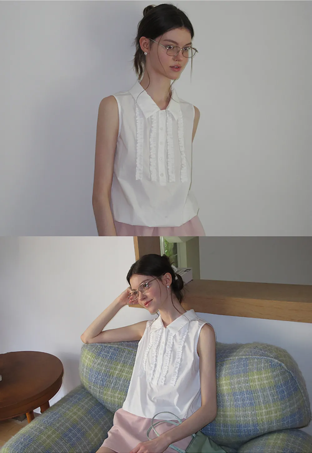 Pleated Front Collar Sleeveless Top