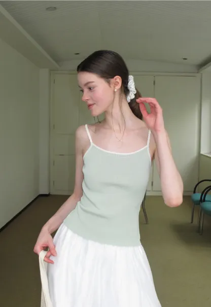 Ribbed Knit Square Neck Tank Top