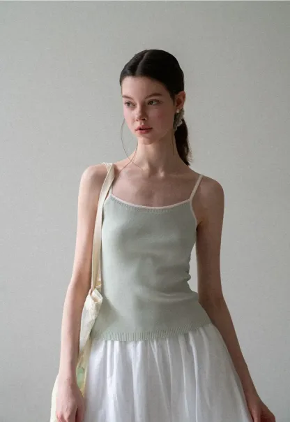 Ribbed Knit Square Neck Tank Top