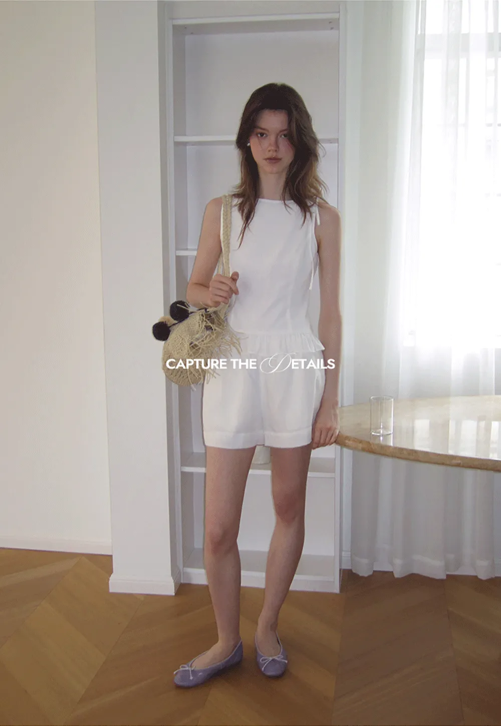 Ruffled Hem Sleeveless Top and Drawstring Waist Shorts