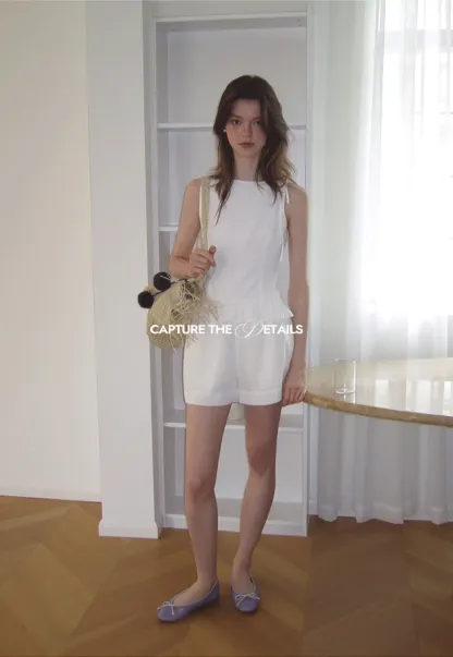 Ruffled Hem Sleeveless Top and Drawstring Waist Shorts