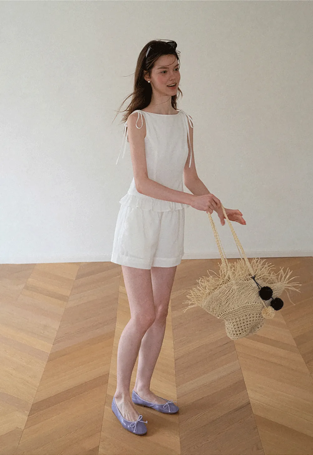 Ruffled Hem Sleeveless Top and Drawstring Waist Shorts