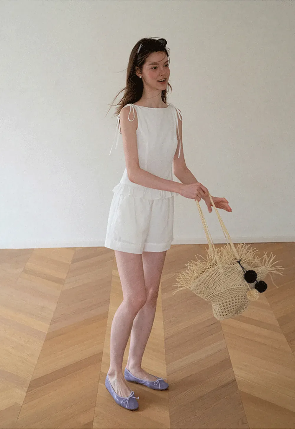 Ruffled Hem Sleeveless Top and Drawstring Waist Shorts