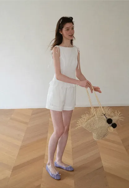 Ruffled Hem Sleeveless Top and Drawstring Waist Shorts