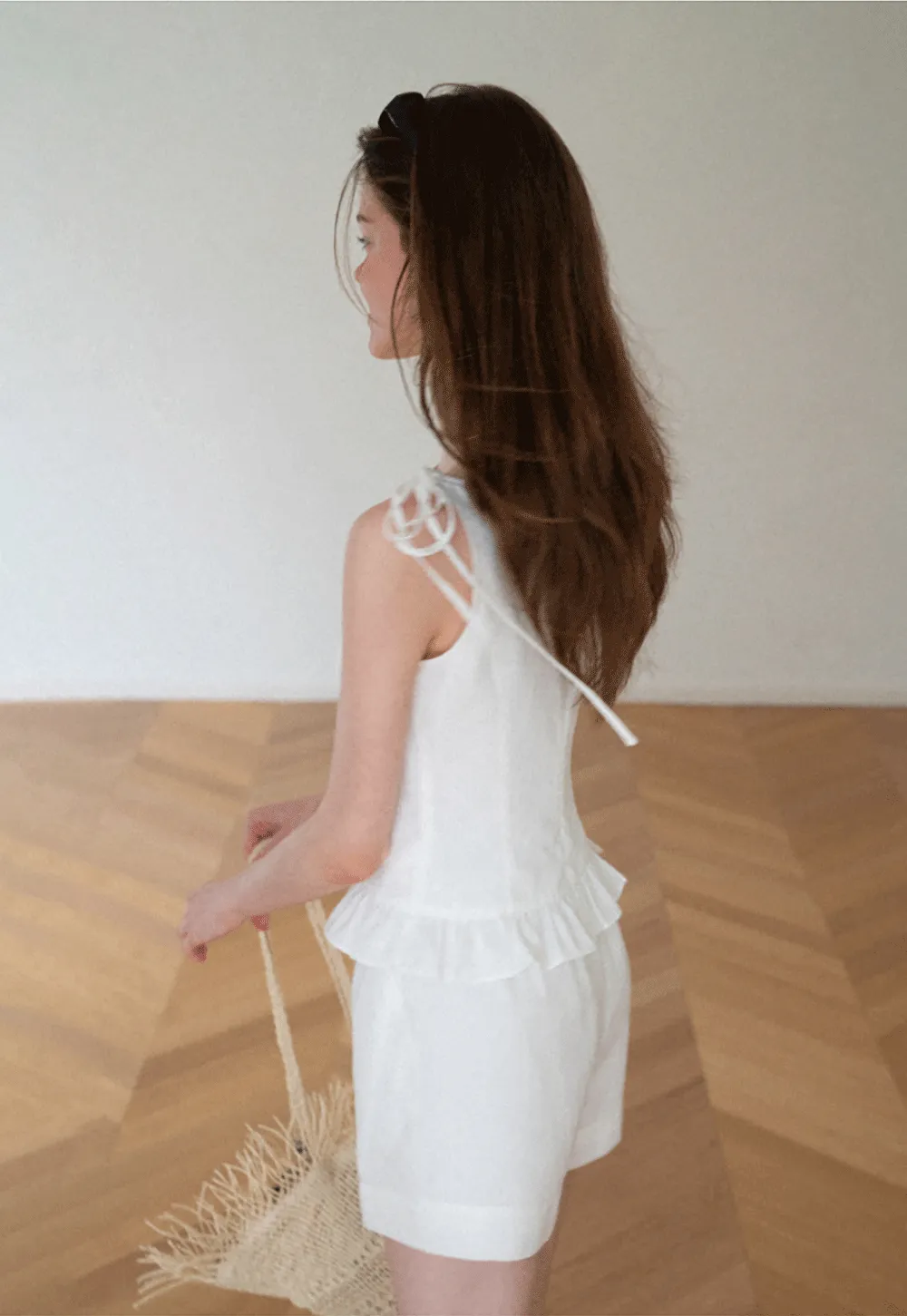 Ruffled Hem Sleeveless Top and Drawstring Waist Shorts