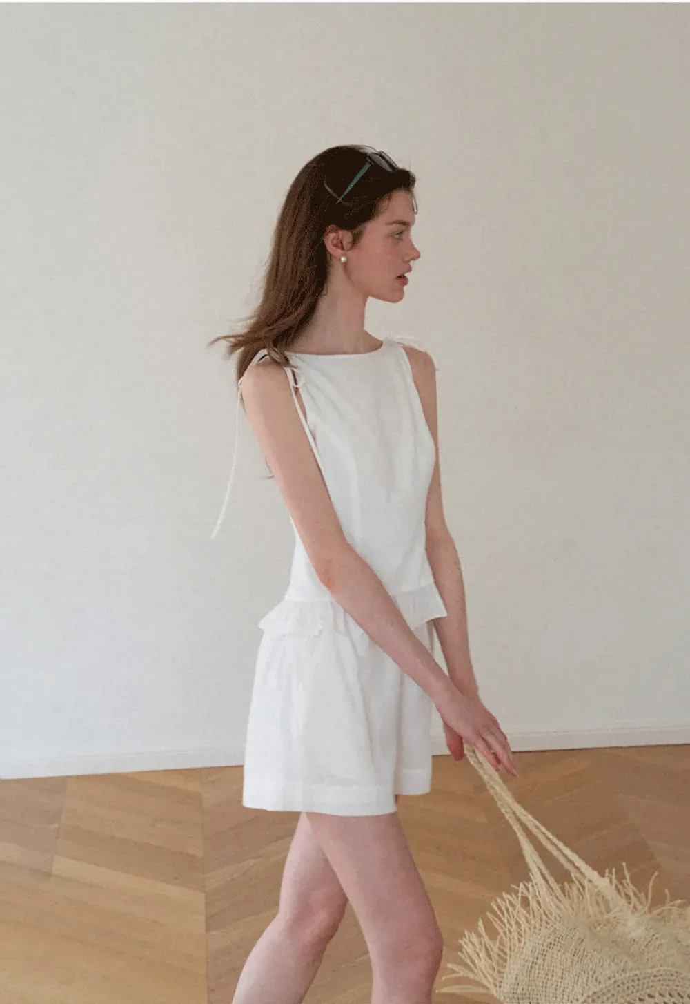 Ruffled Hem Sleeveless Top and Drawstring Waist Shorts