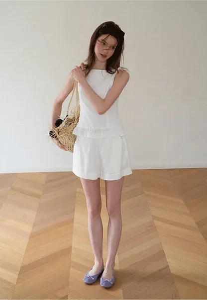 Ruffled Hem Sleeveless Top and Drawstring Waist Shorts